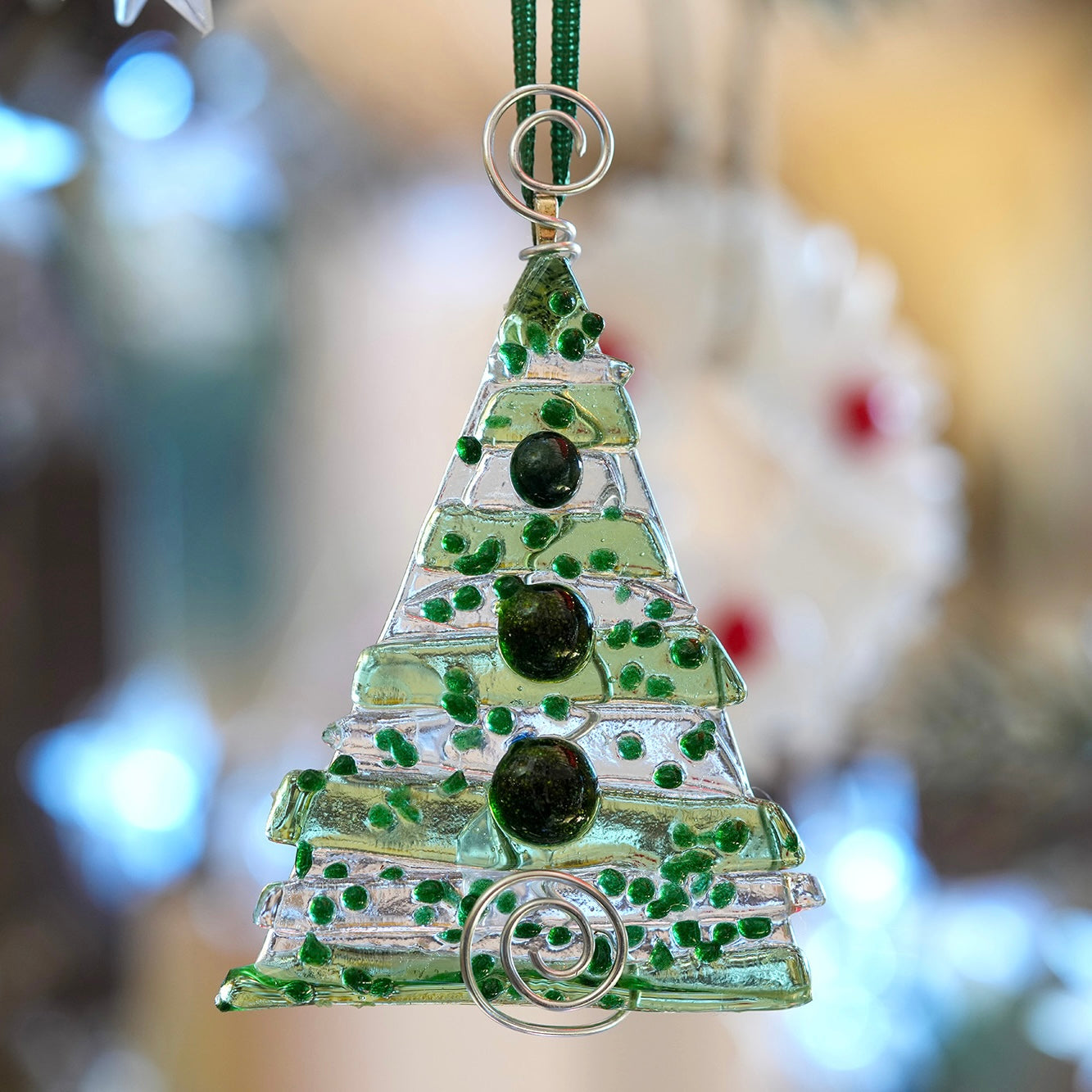 Green + Clear Fused Glass Tree