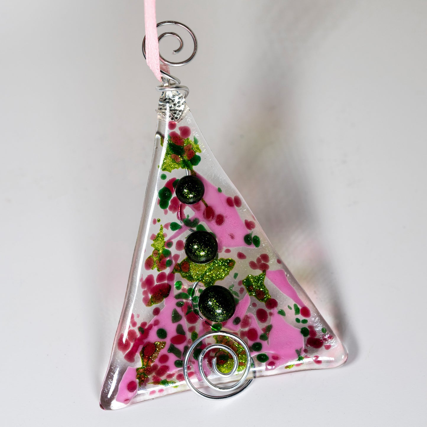 Pink + Green Fused Glass Tree